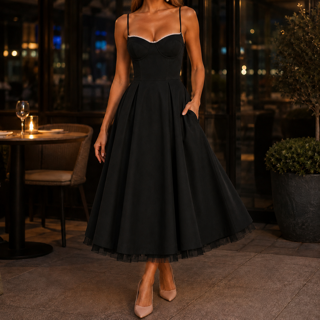 Tamsin-Skye Corset Midi Dress - Black