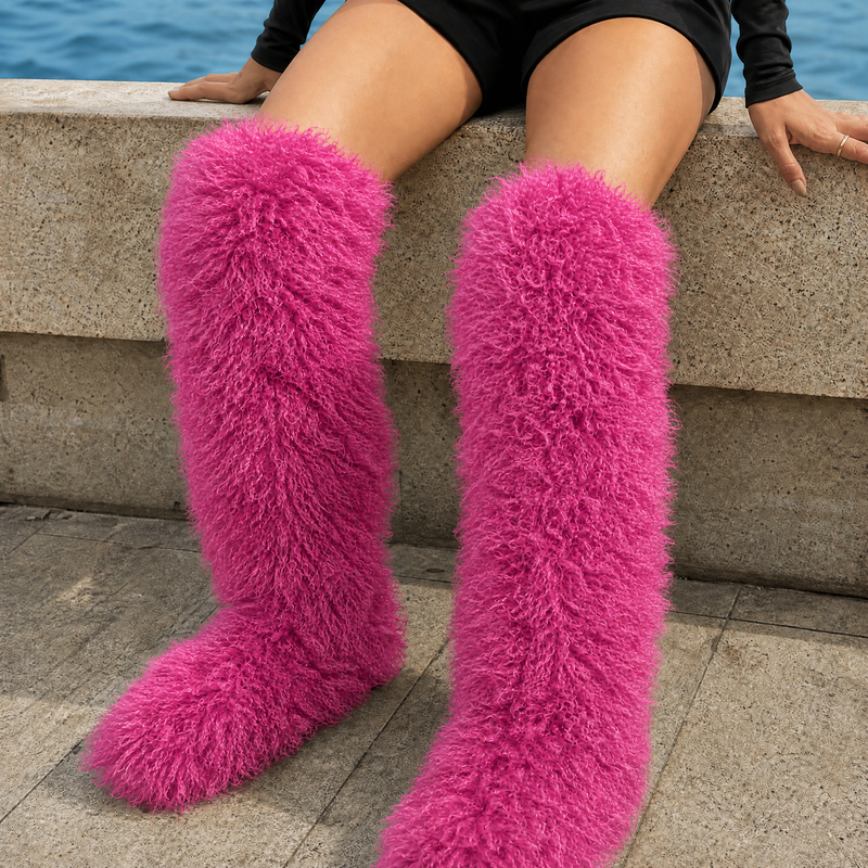 Melfi-Siena Shaggy Boots - Rose Red