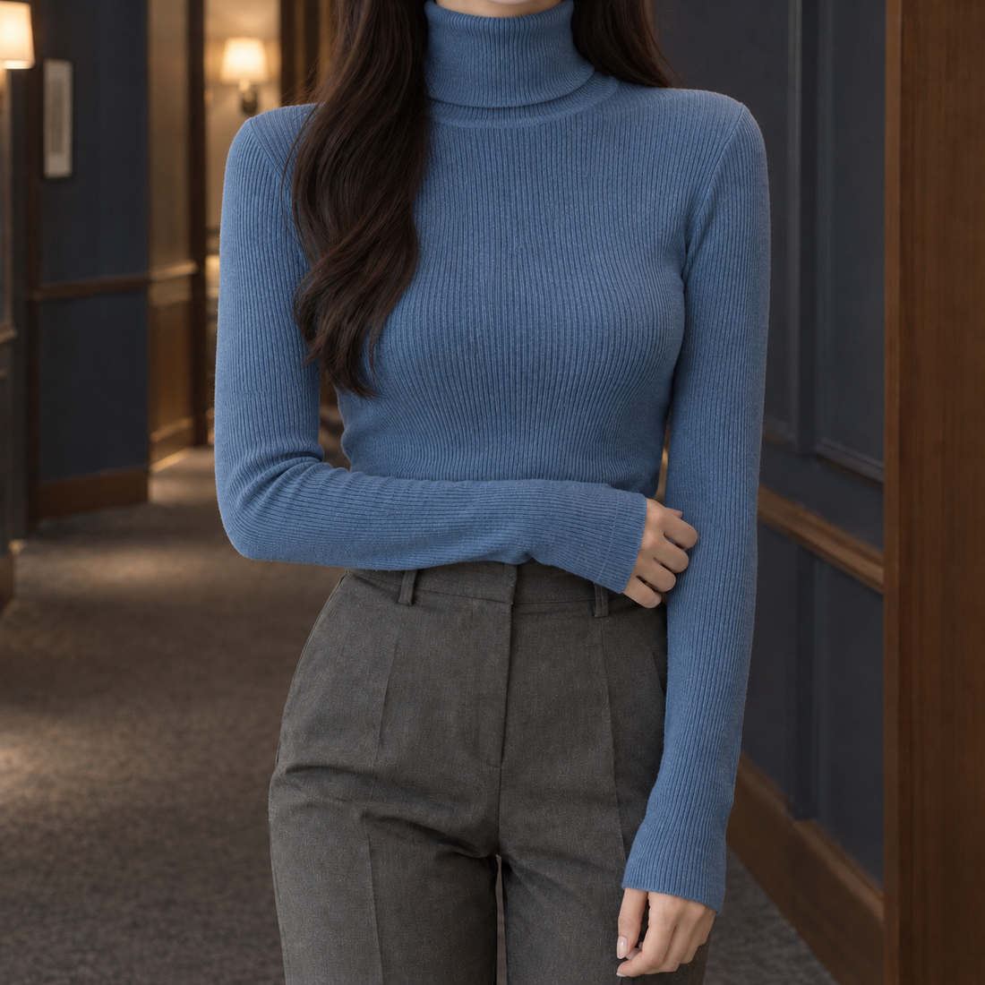 Perpetua-Pearl Ribbed Sweater - Blue