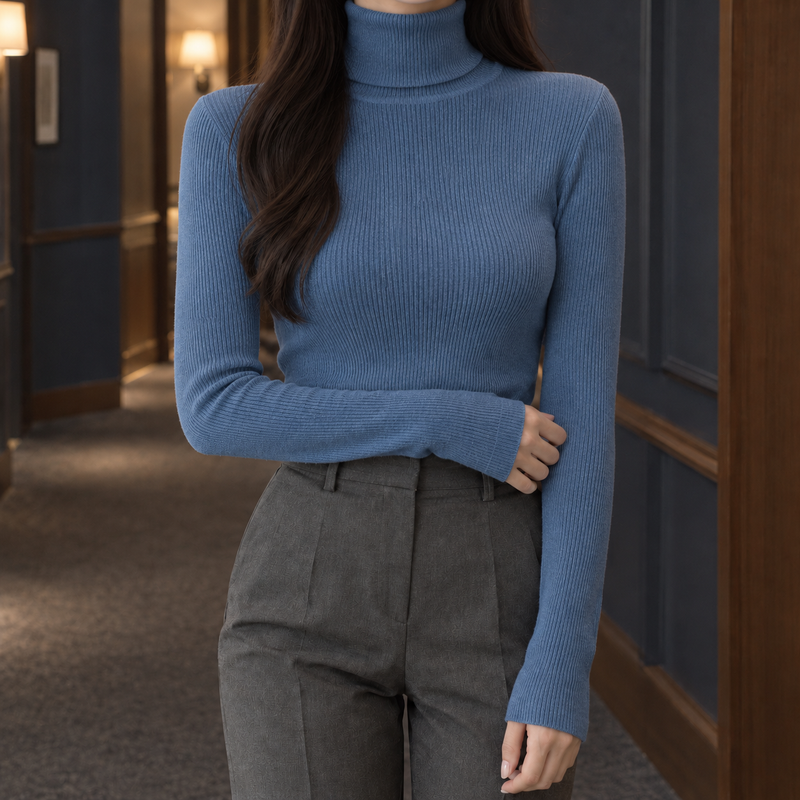 Perpetua-Pearl Ribbed Sweater - Blue