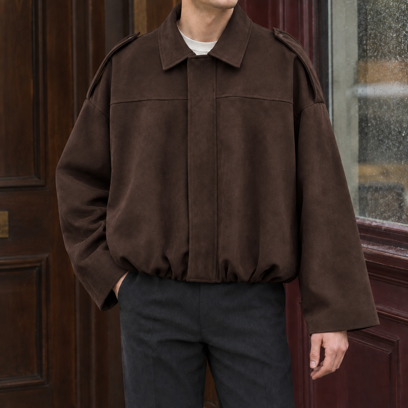 Marco Suede Bomber Jacket - Chocolate Brown