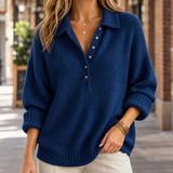Delphine-Skye Relaxed Polo Sweater - Navy Blue