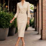 Serena-Hope Tailored Midi Dress - Beige