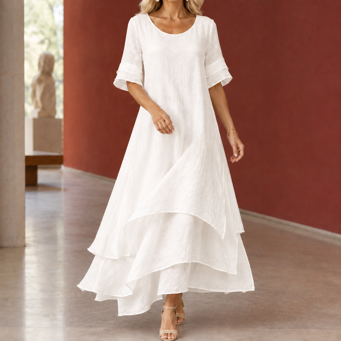Sabina-Elise Layered Maxi Dress - White