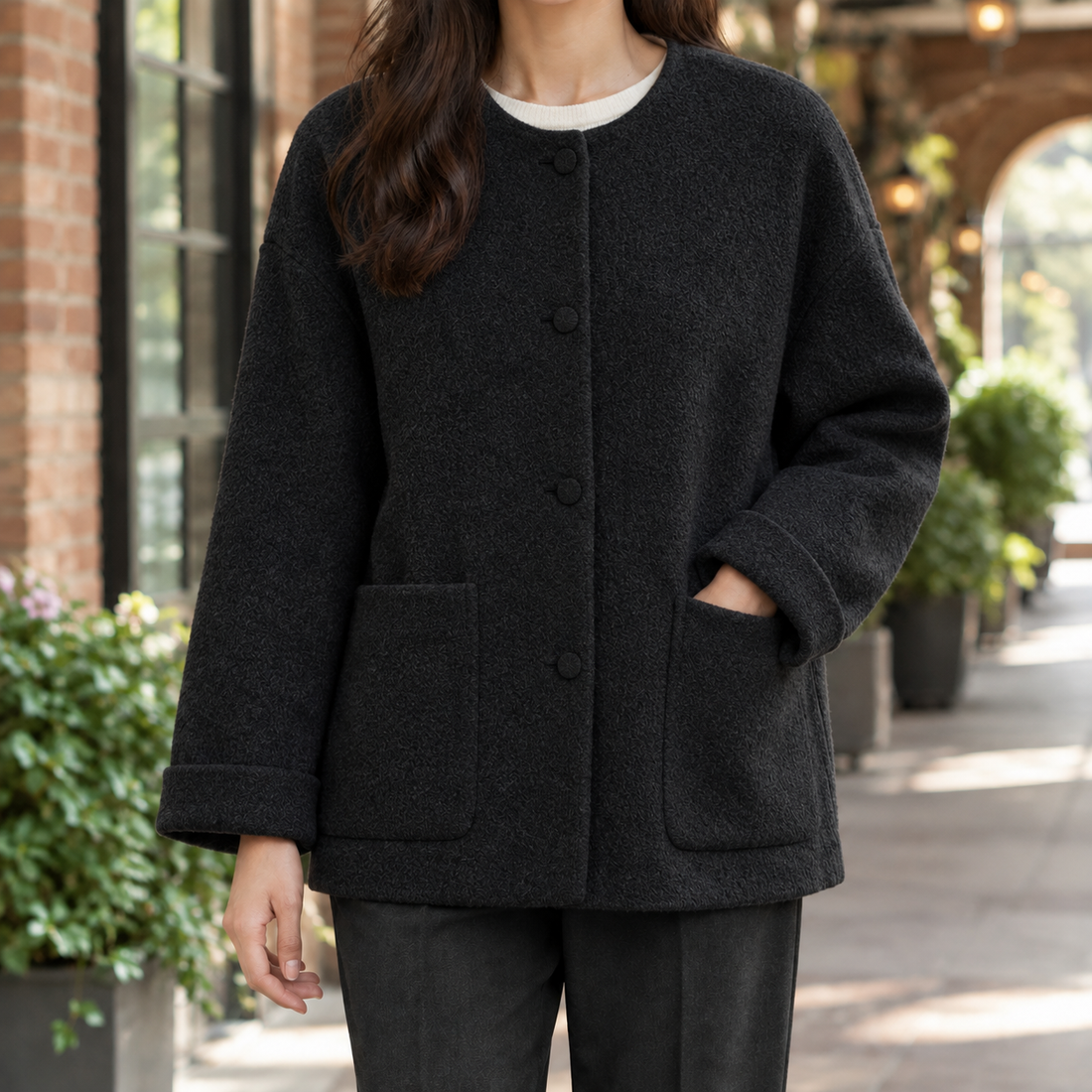 Angelique-Lane Relaxed Wool Jacket - Black