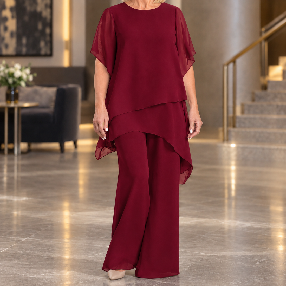 Tamsin-Faye Layered Pants Set - Red