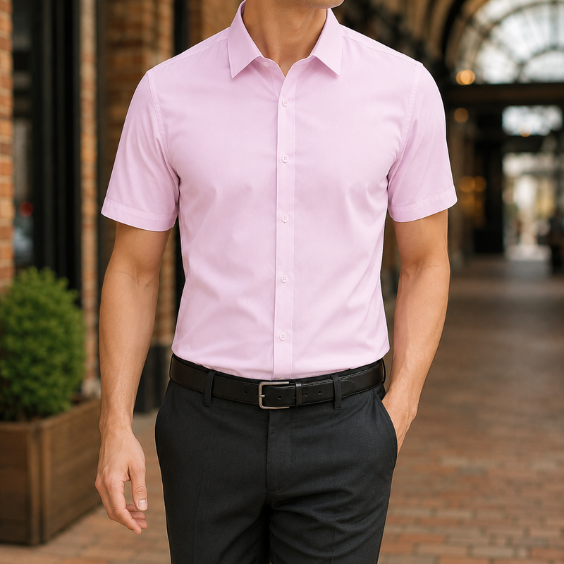Aldous Slim Fit Shirt - Short Sleeve Shirt Pink