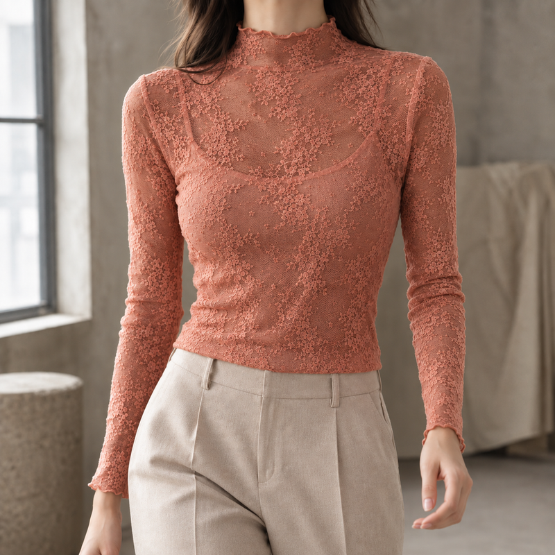 Anouk-Faye Mock Neck Top - Caramel