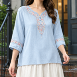Constance V Neck Blouse - Blue