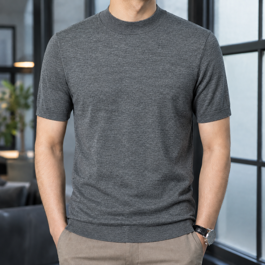 Daniel Mock Neck Sweater - Medium Gray