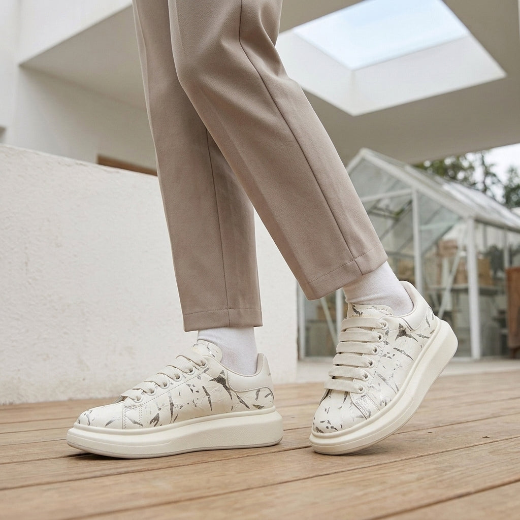 Verona Platform Sneakers - White And Black Leather-b Style