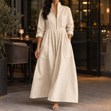 Guinevere-Hope Half-Zip Maxi Dress - Beige