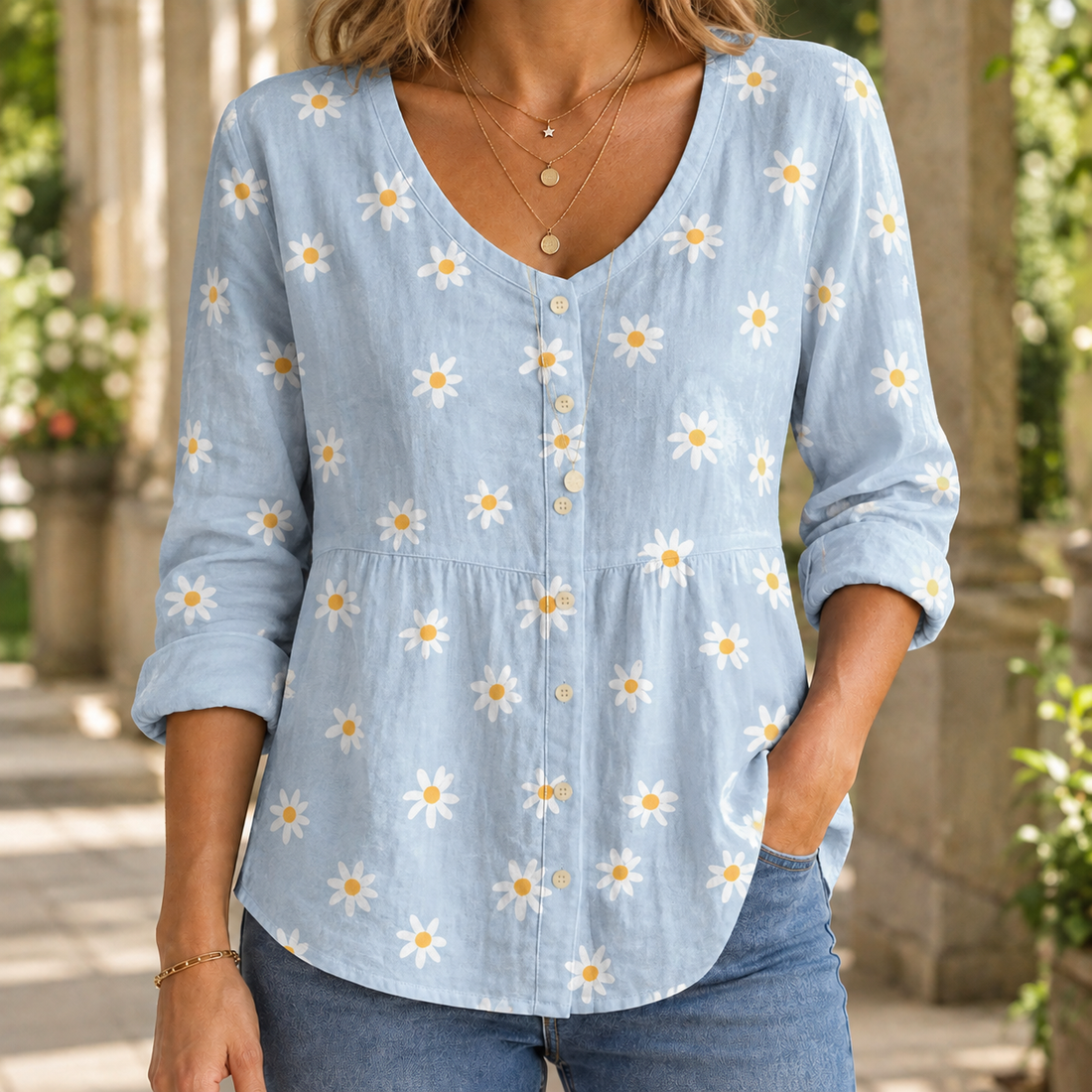 Odette-Hope Scoop Neck Blouse - Light Blue