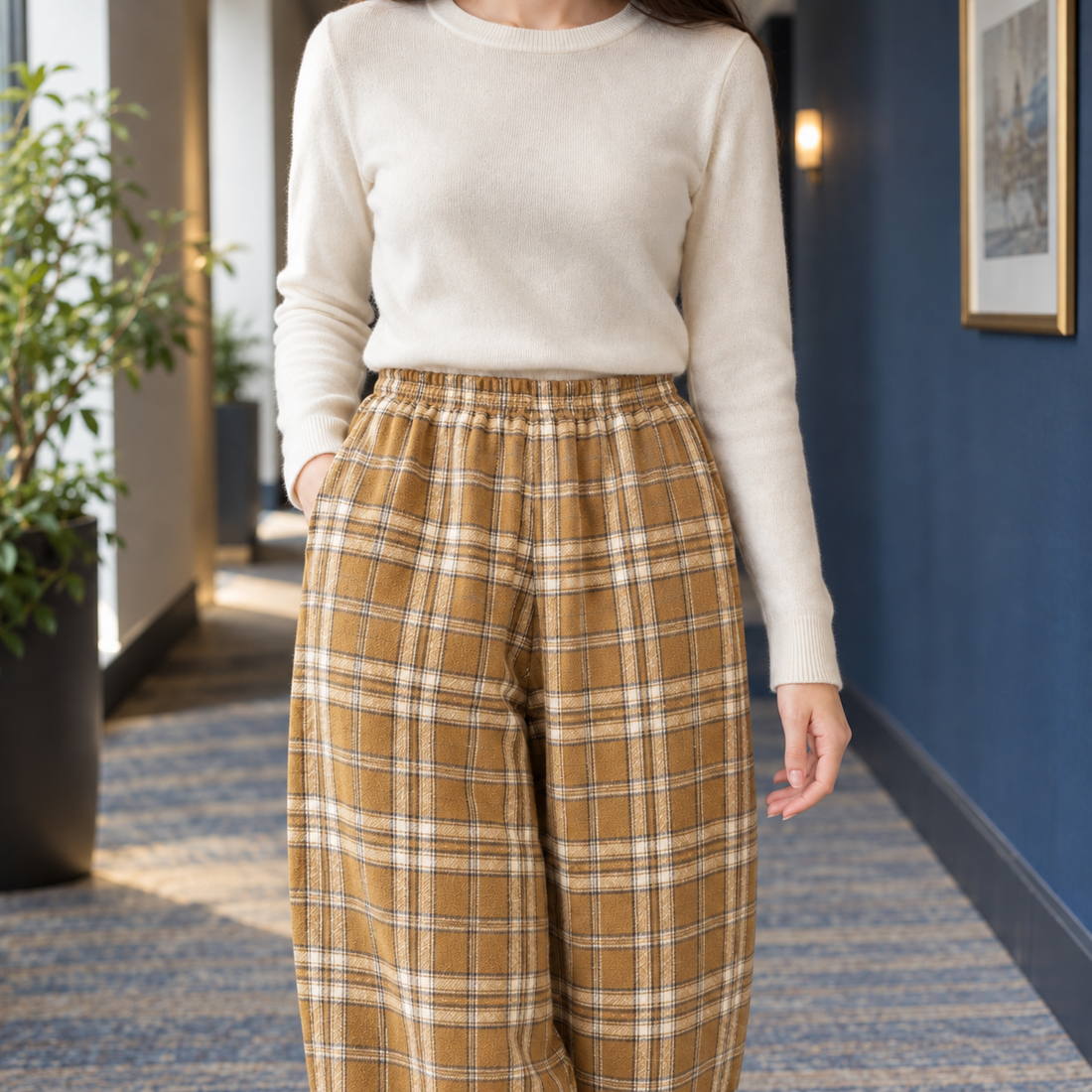 Sylvaine-Jane Straight Leg Pants - Plaid Yellow