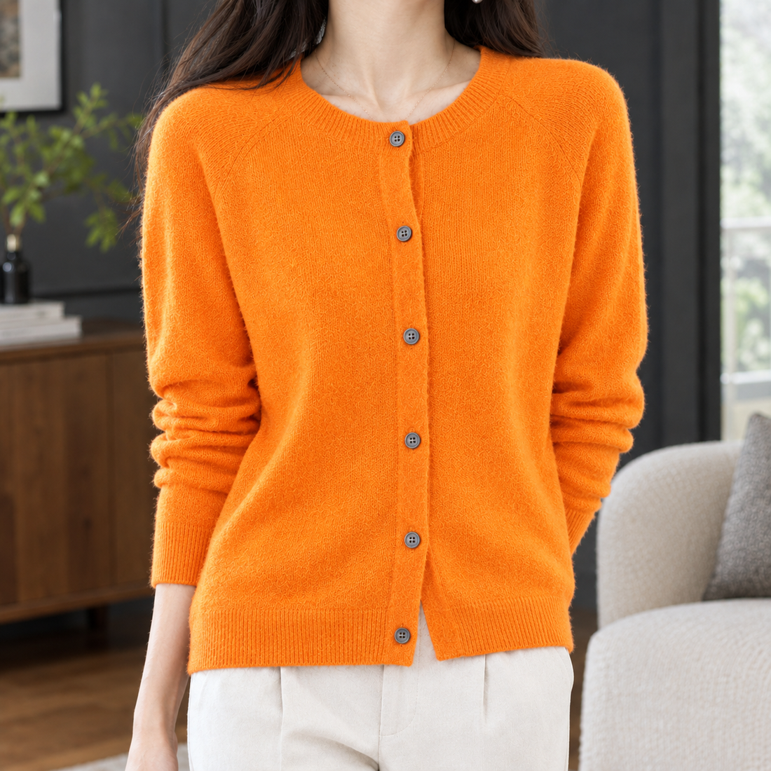 Michelle Round Neck Cardigan - Fresh Emma Orange