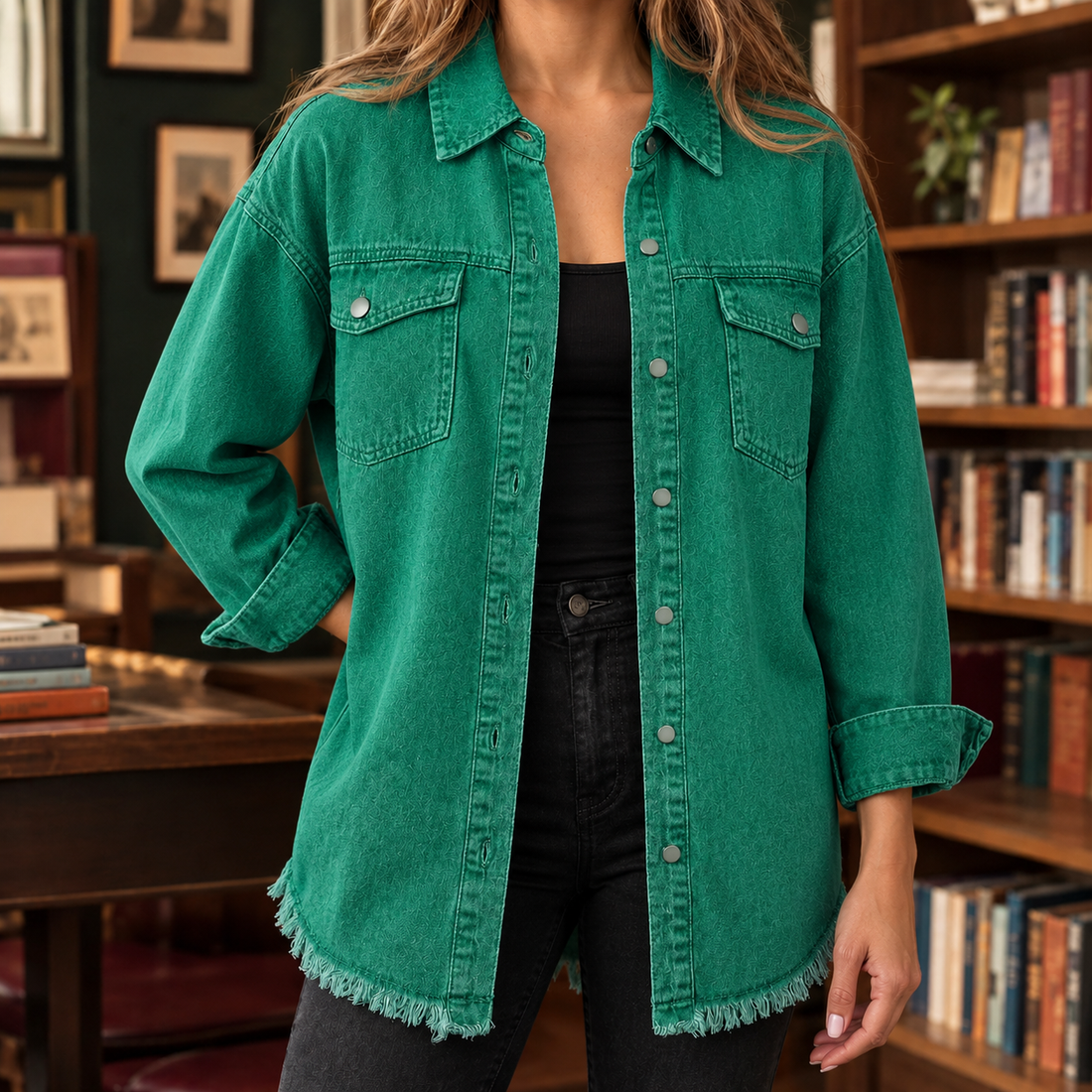 Claudia Frayed Overshirt - Green