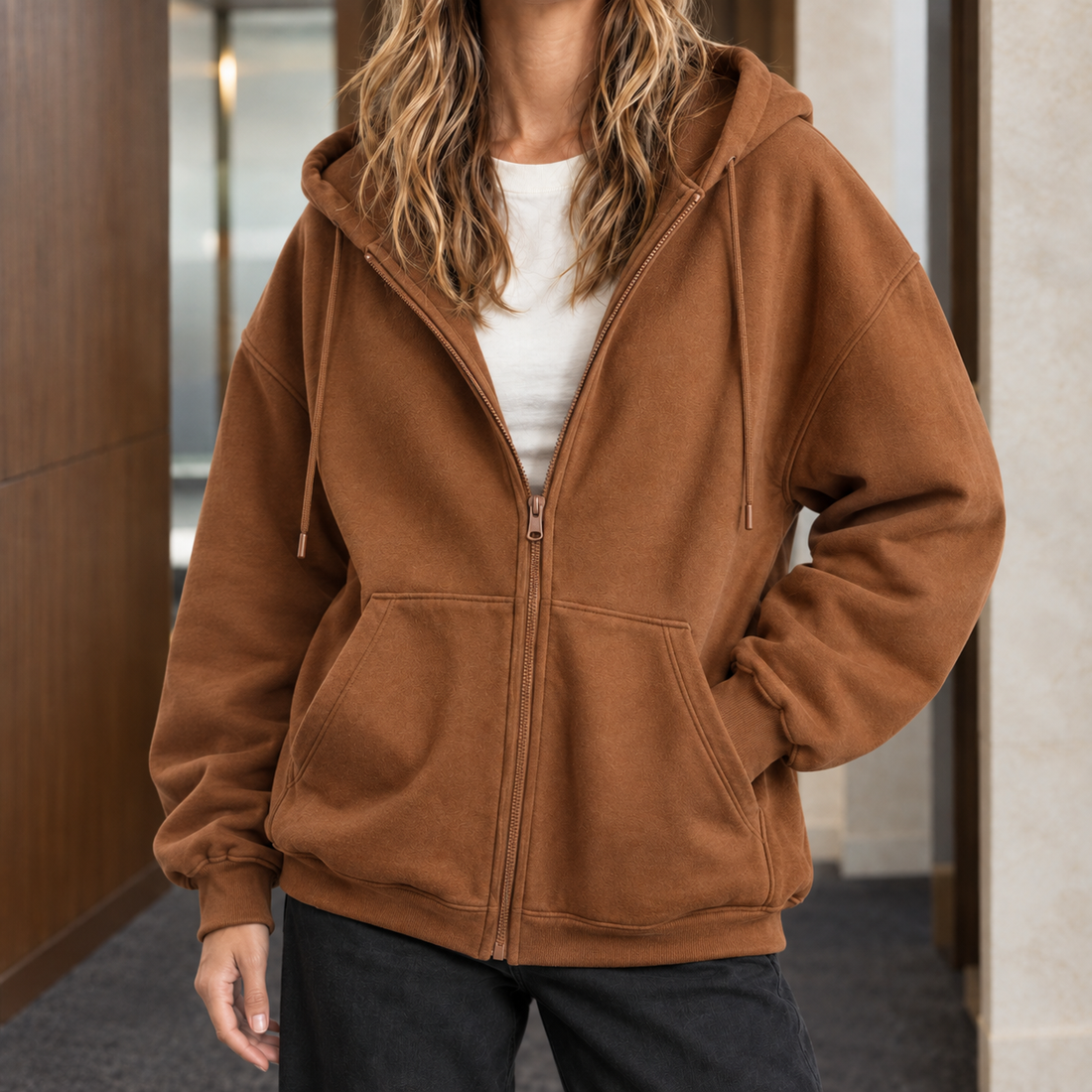 Rosemary Relaxed Zip Hoodie - Brown