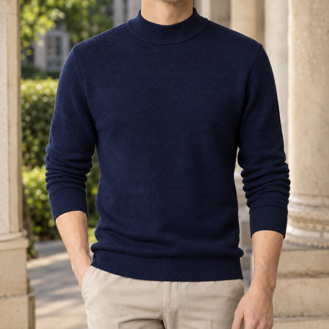 Hudson Mock Neck Sweater - Navy Blue