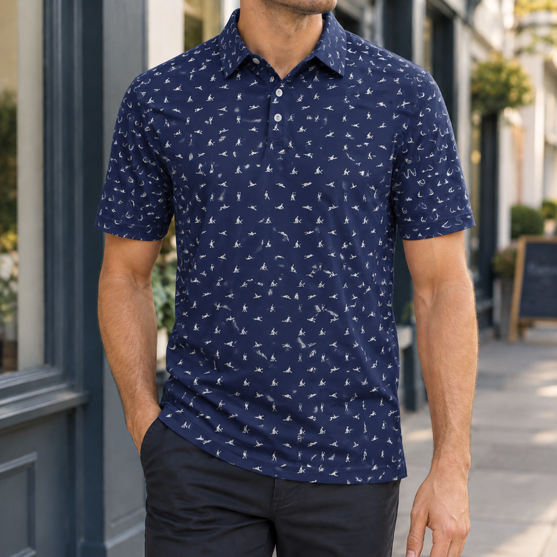 Austin Printed Polo - Navy