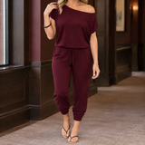 Talia-Lane One Shoulder Jumpsuit - Wine Red