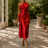 Leonie-Sage One Shoulder Dress - Cherry Red