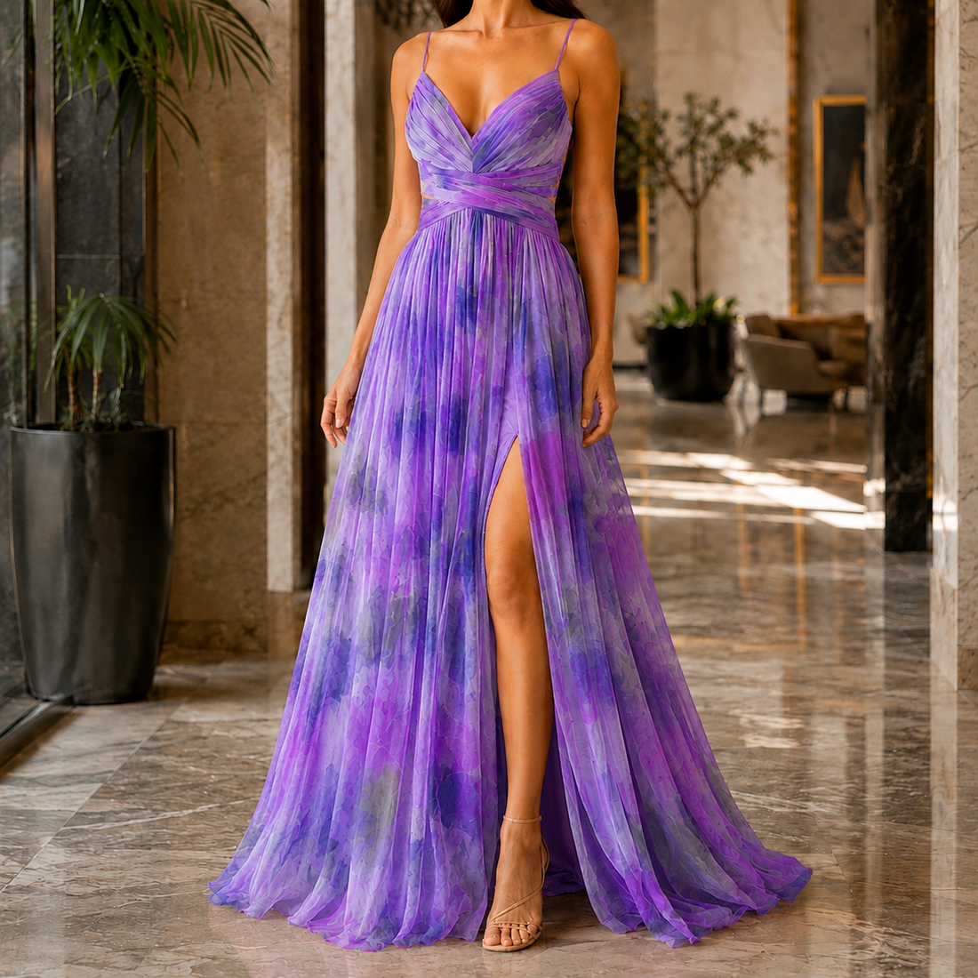 Mina Watercolor Maxi Dress - Purple