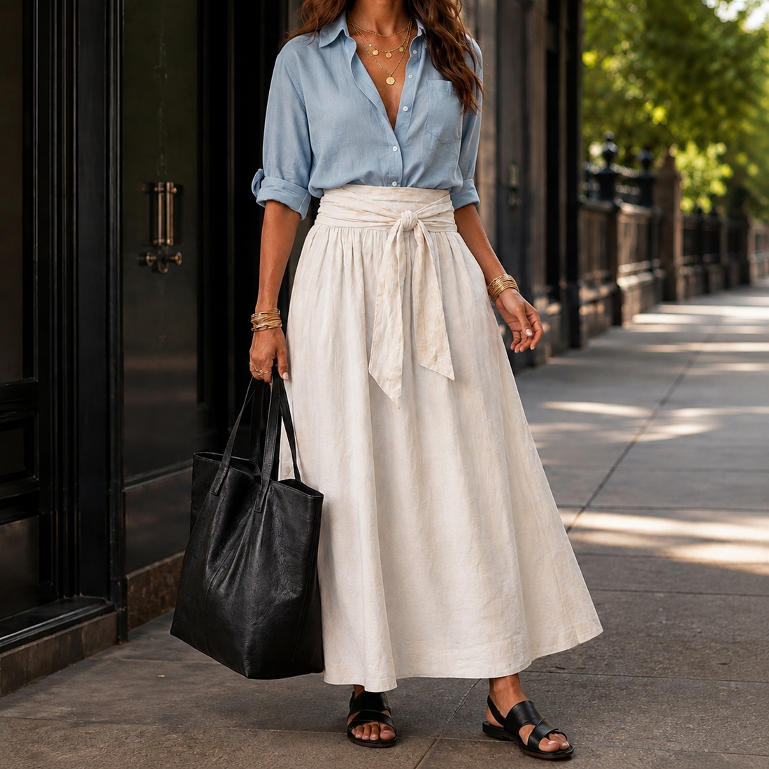Alessia Tie Waist Set - Light Blue