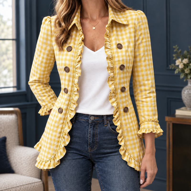 Danielle-Lane Gingham Overshirt - Yellow Check