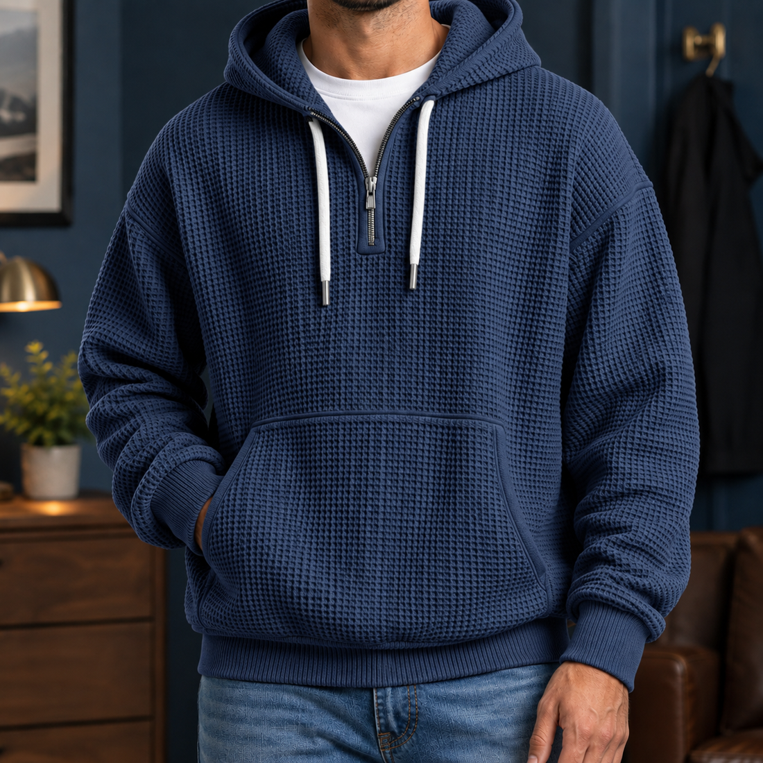Florian Waffle Hoodie - Dark Blue