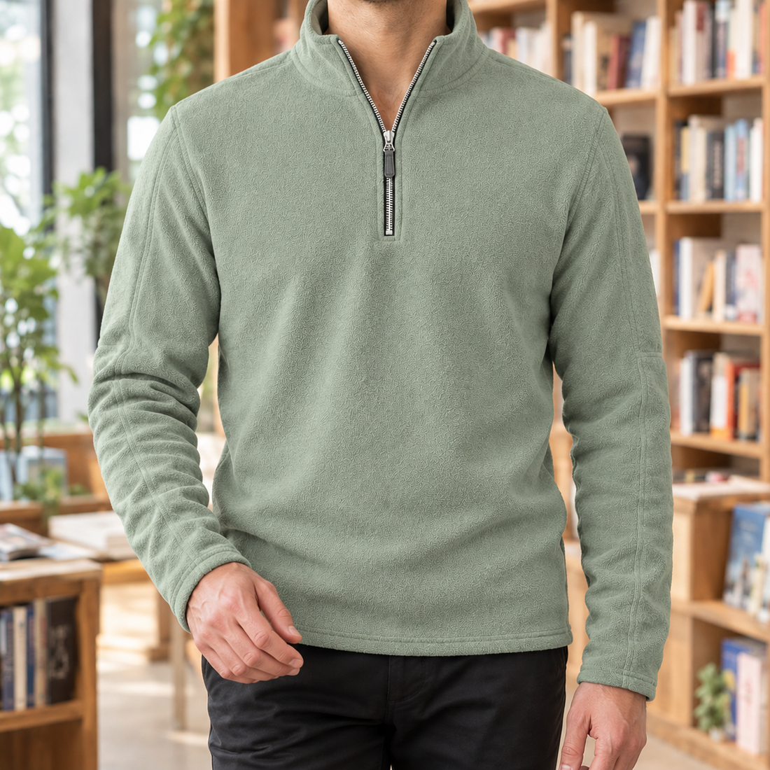 Boniface Quarter-Zip Top - Military Green
