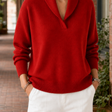 Freya-Belle Shawl Collar Sweater - Red