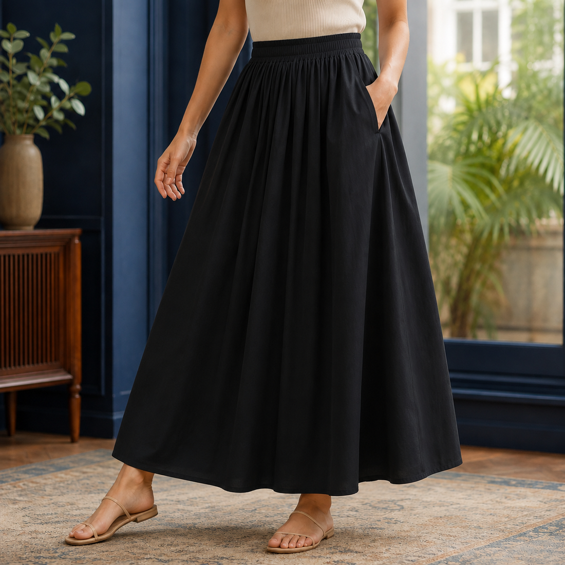 Carlotta Gathered Maxi Skirt - Black