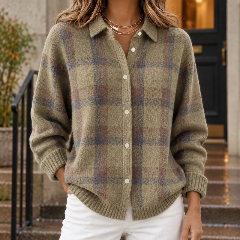 Angelique-Claire Plaid Overshirt - Khaki