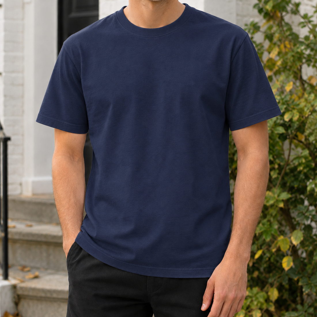 Horace Crew Neck T-Shirt - Navy Blue-collarless Label
