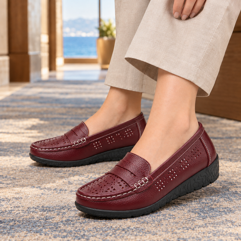 Badoer-Milano Cutout Loafers - Wine Red
