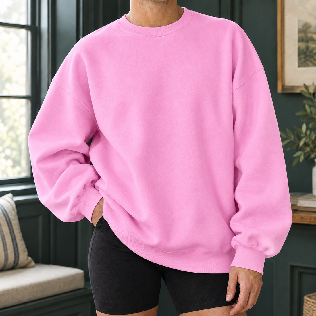 Anthony Oversized Sweatshirt - Round Neck Pink