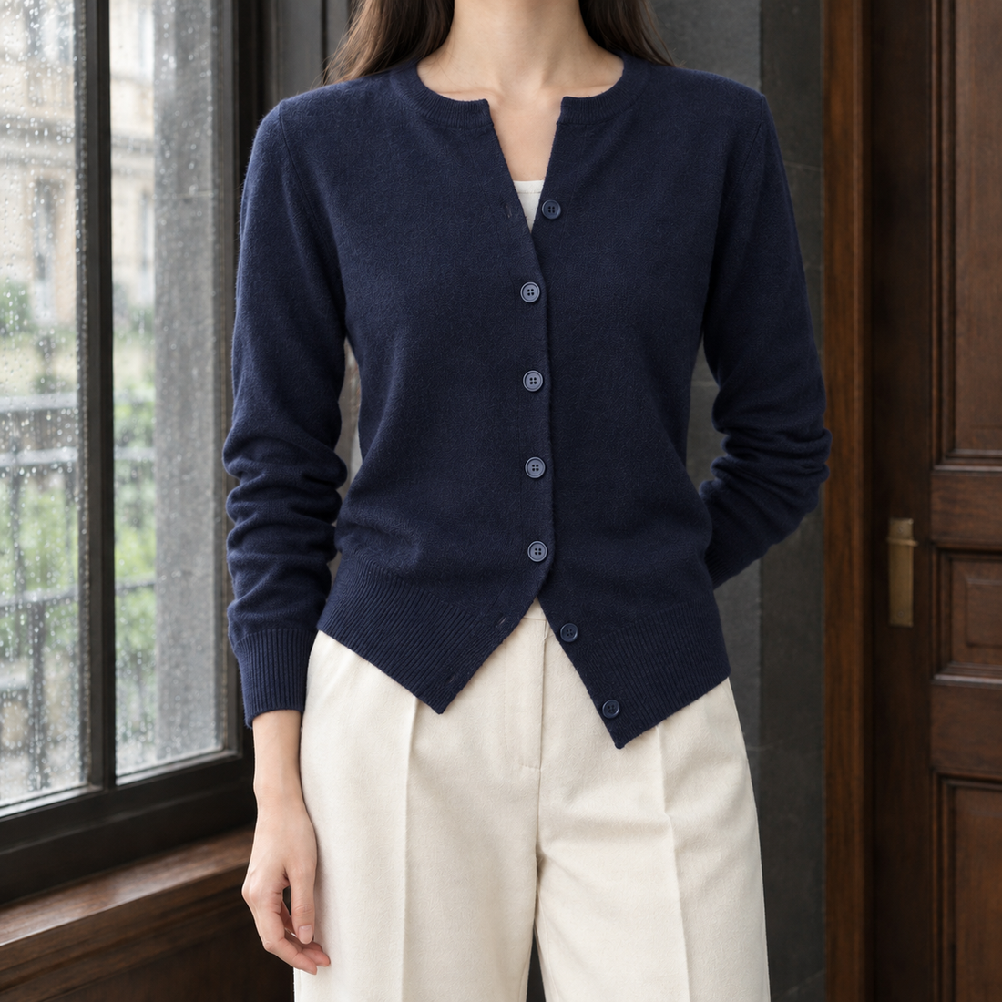 Cecilia Button Front Sweater - Navy Blue