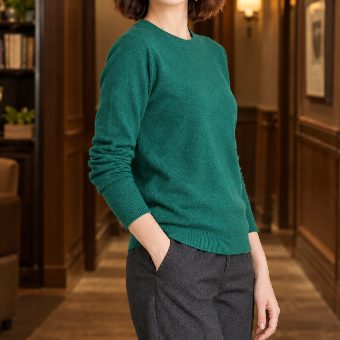 Severine Crew Neck Sweater - Dark Green
