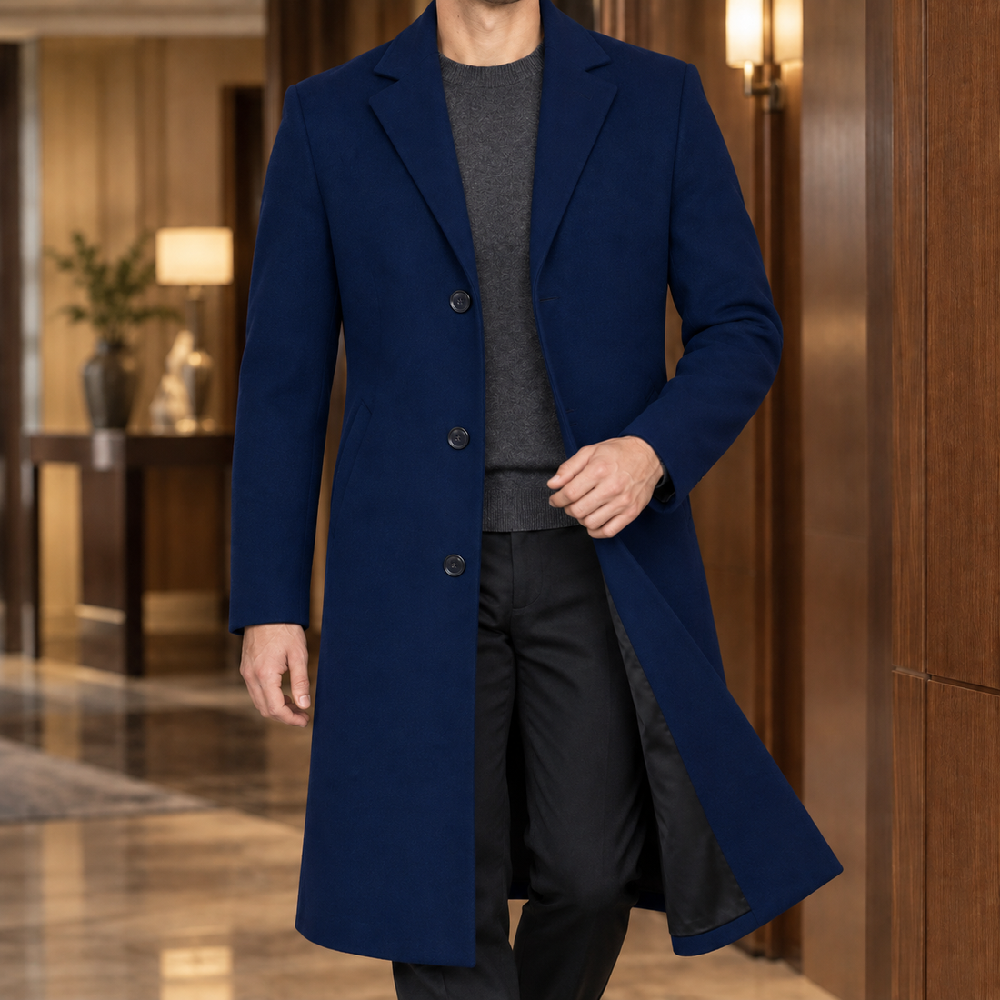 Austin Tailored Overcoat - Navy Blue