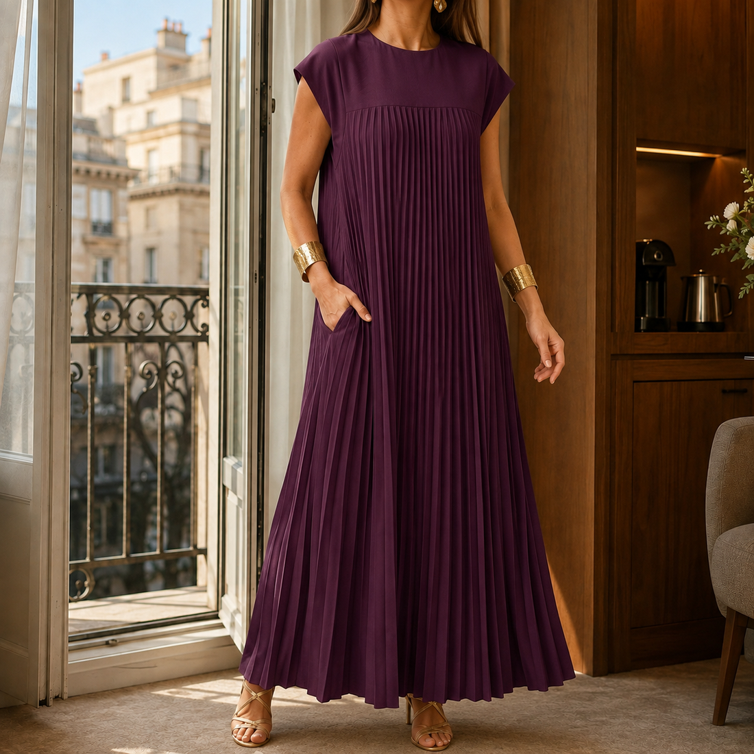 Willa Pleated Maxi Dress - Wine