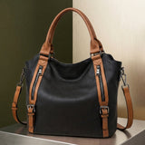 Valencia Buckled Tote - Black with Brown