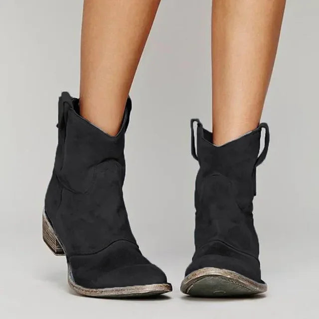 Women’s Western Ankle Boots - Leather Look Design