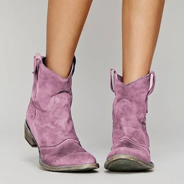 Women’s Western Ankle Boots - Leather Look Design