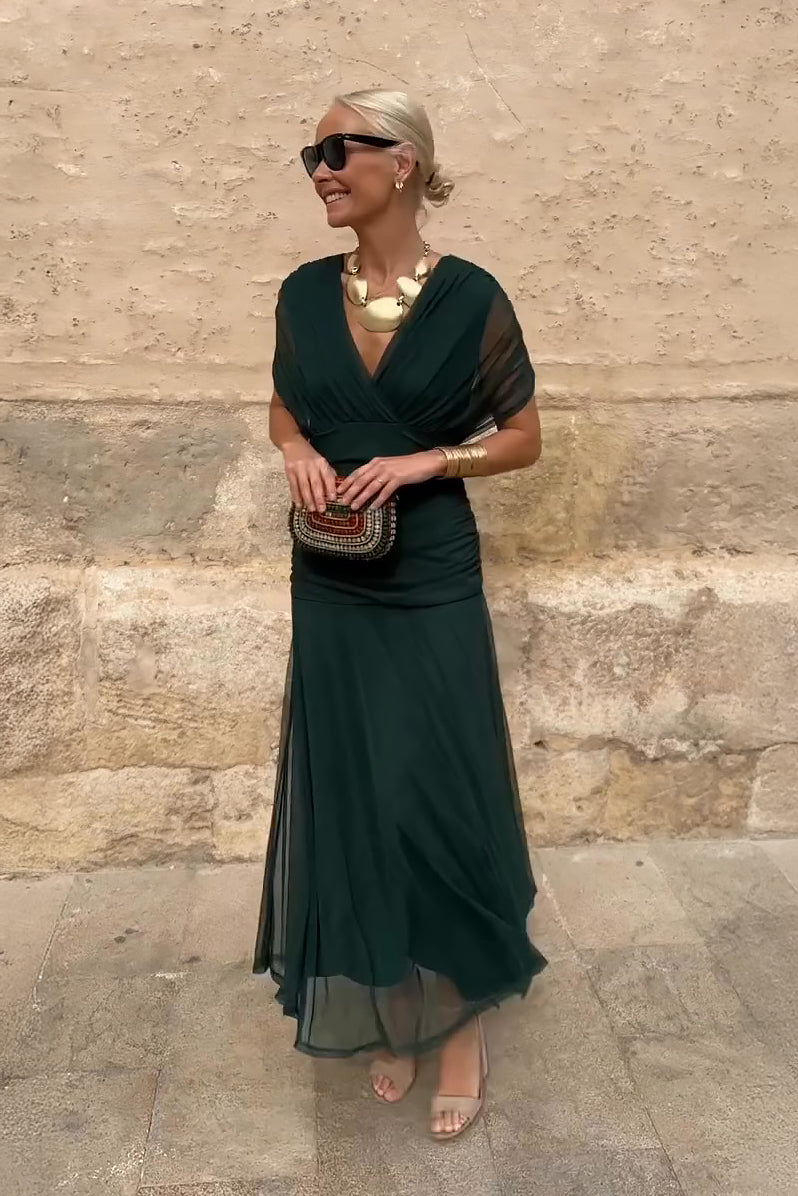 Women’s Gradient Pleated Maxi Dress - Elegant Flowing Silhouette