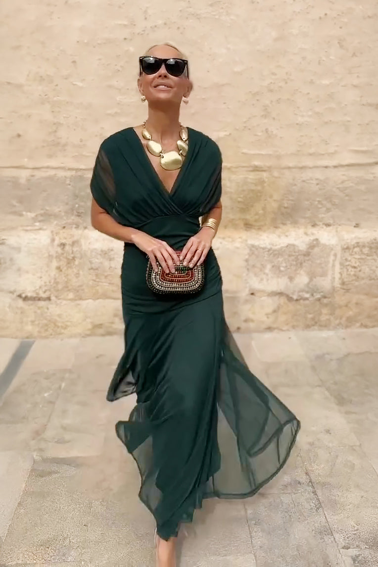 Women’s Gradient Pleated Maxi Dress - Elegant Flowing Silhouette