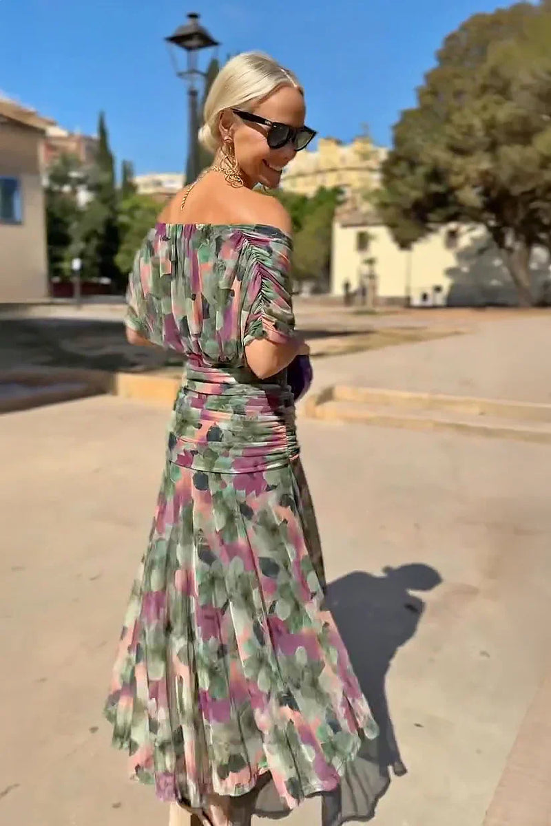 Women’s Gradient Pleated Maxi Dress - Elegant Flowing Silhouette