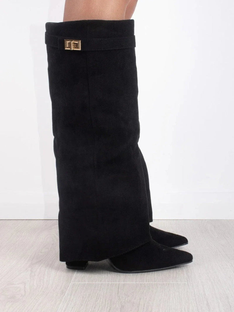 Women’s Suede Fold-Over Boots - Golden Detail